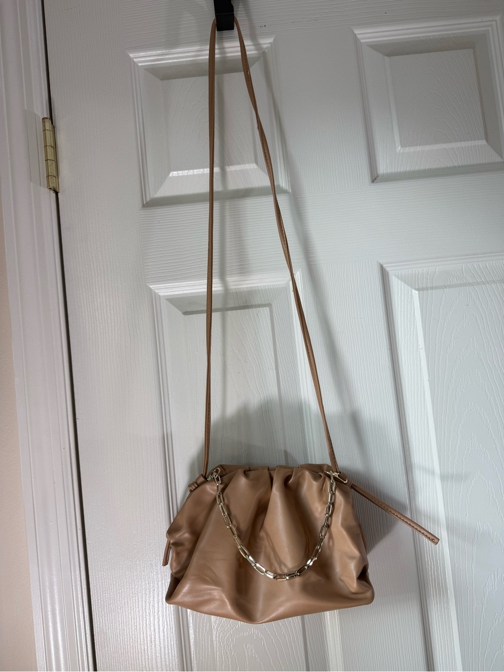 Tawny Brown Slouchy Shoulder Bag with Chain Accent